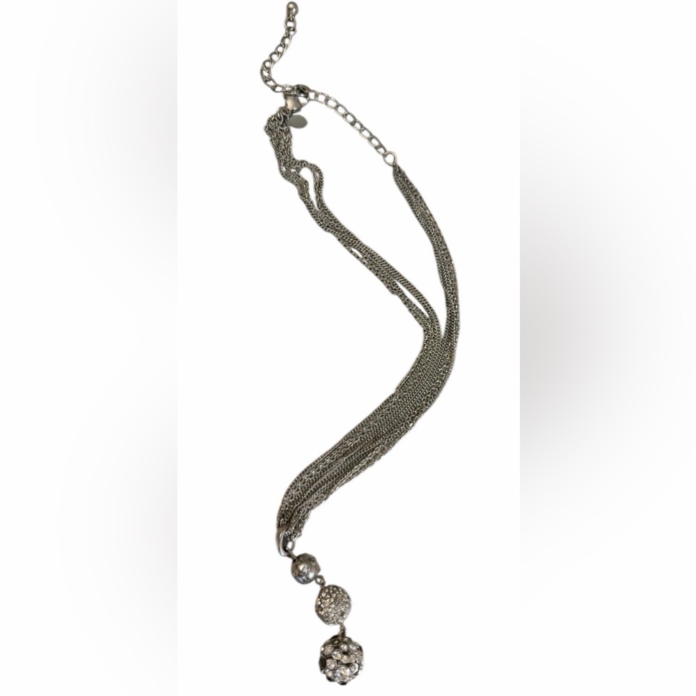 #693‎ Chico's Silver Multi-Chain Pendant Necklace with Rhinestone Drop